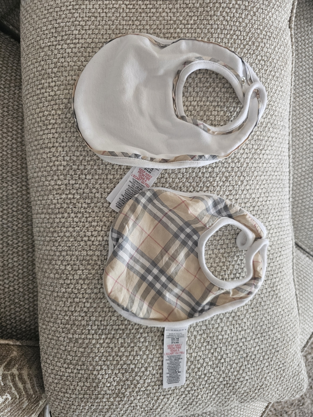 Burberry Plaid and White Baby Bib Set - Classic Neutral Colors
